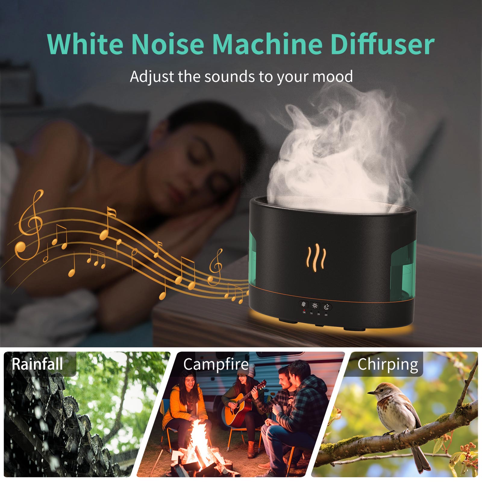 DEPULAT 450ml Essential Oil Diffuser with White Noise, Bluetooth Speaker