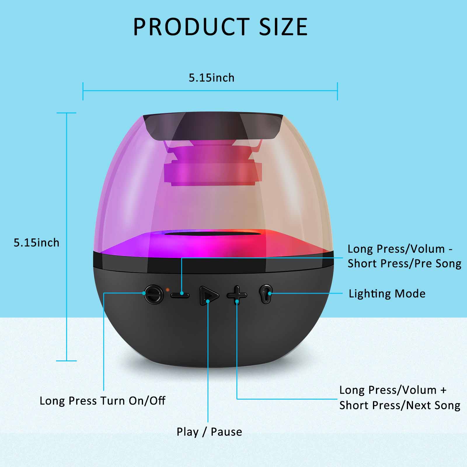 Depulat Led Bluetooth Speaker,10W 7 Colors LED Themes,Mic TF Card TWS